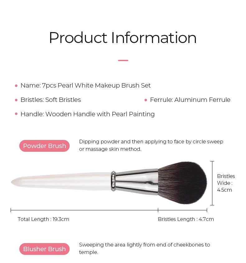 7 pcs Pearl White Makeup Brush Set