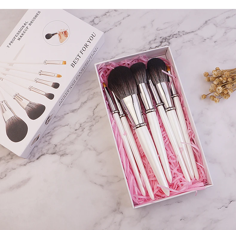 7 pcs Pearl White Makeup Brush Set